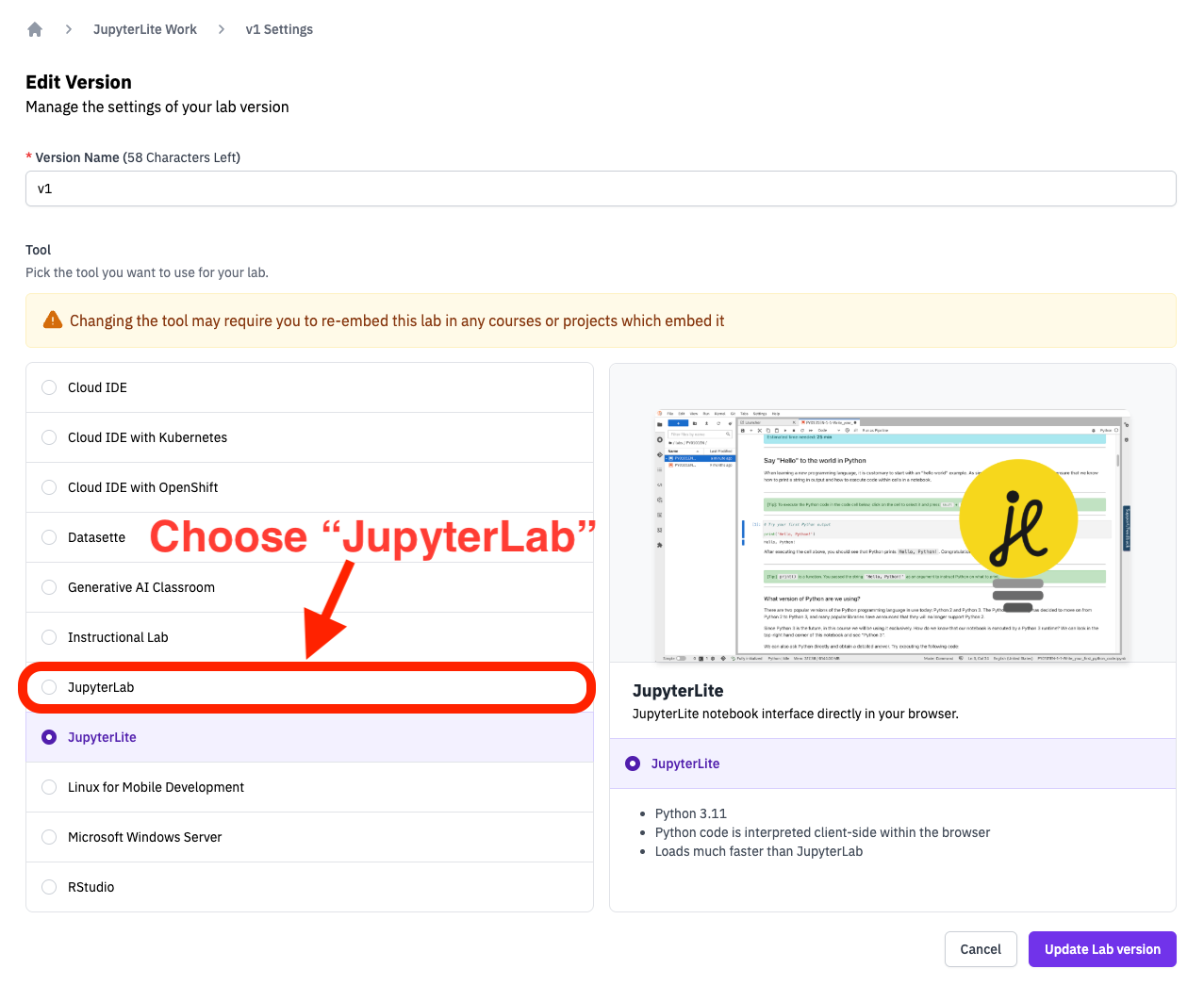 Choose JupyterLab