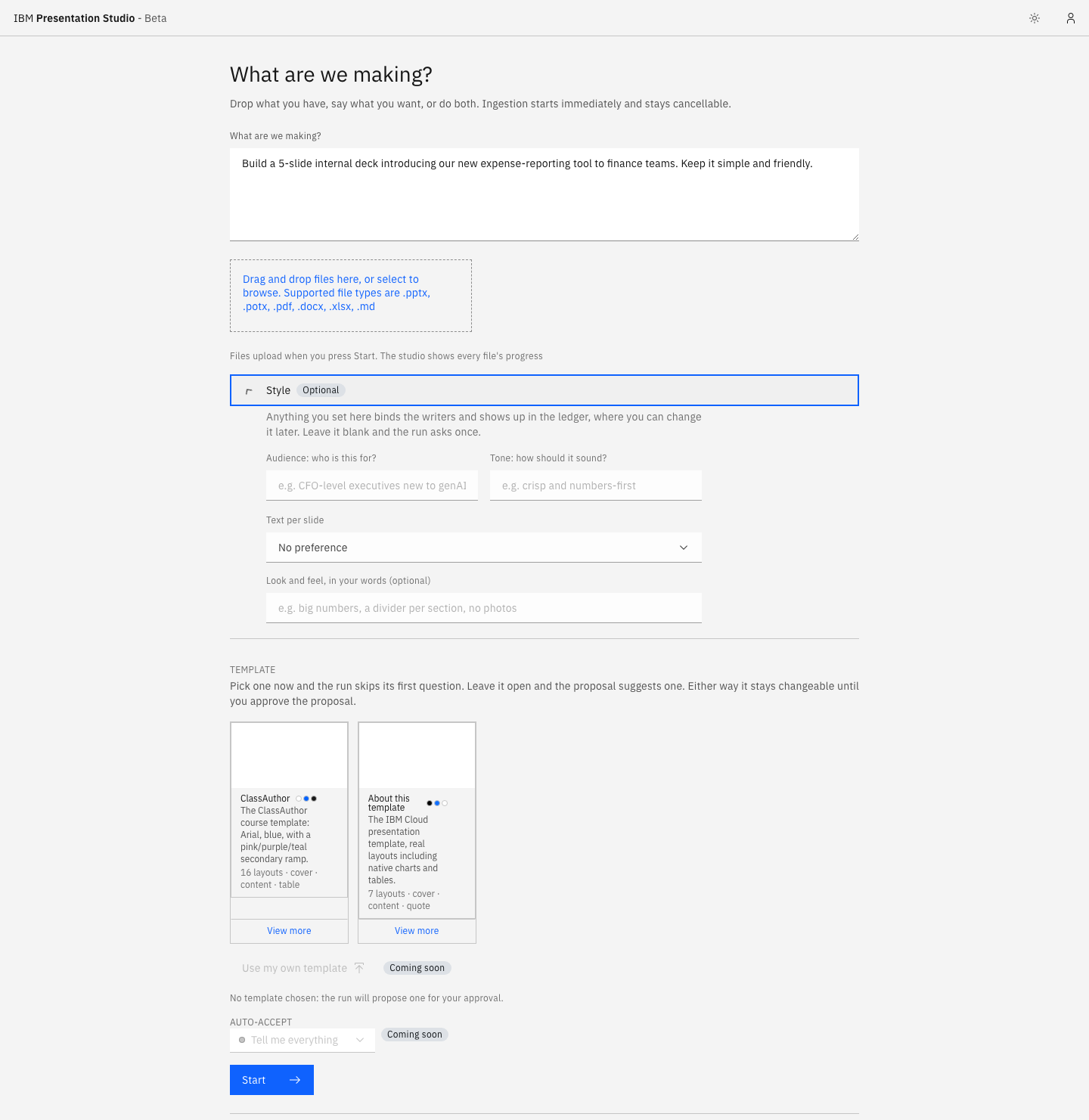 The optional Style section, expanded