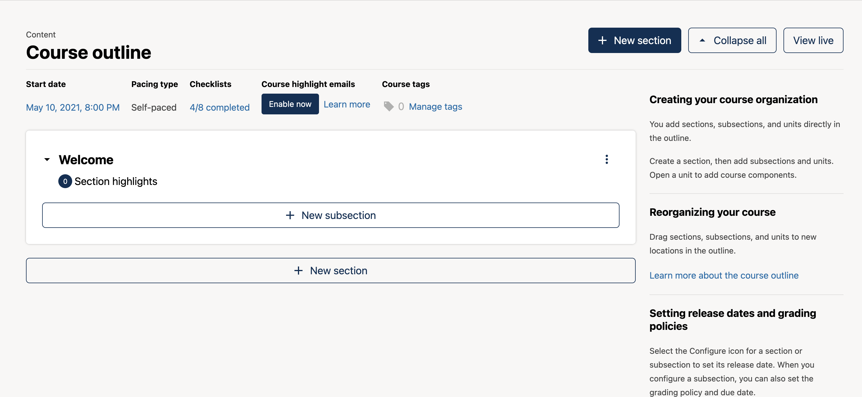 Open edX Studio layout